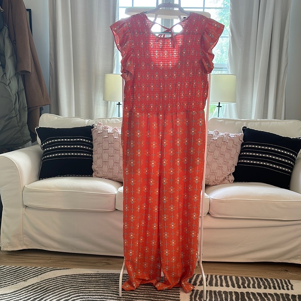 Stylish Orange Jumpsuit with Ruffle Sleeves